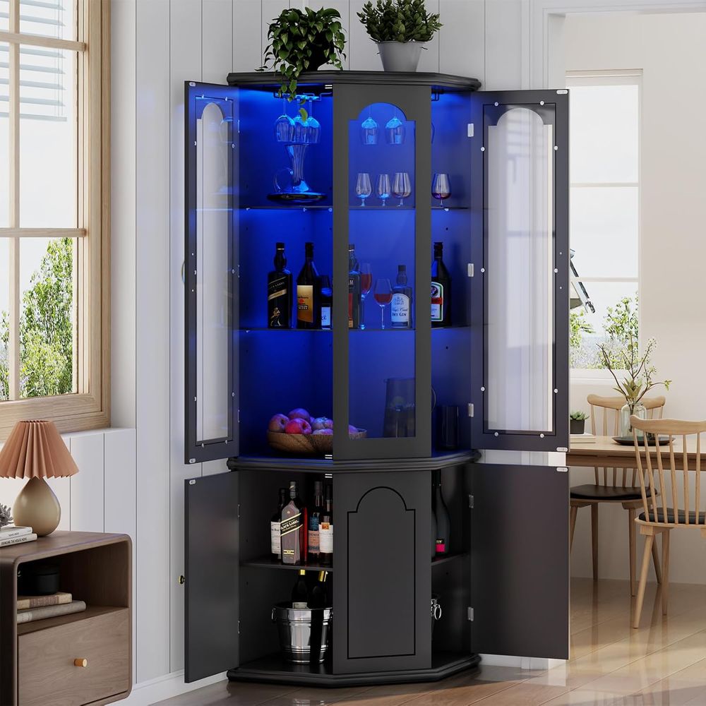 Home Bar Shelves - Illuminated Bar Cabinet with Tempered Glass